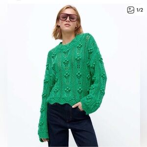 Zara Green Cable Knit Sweater